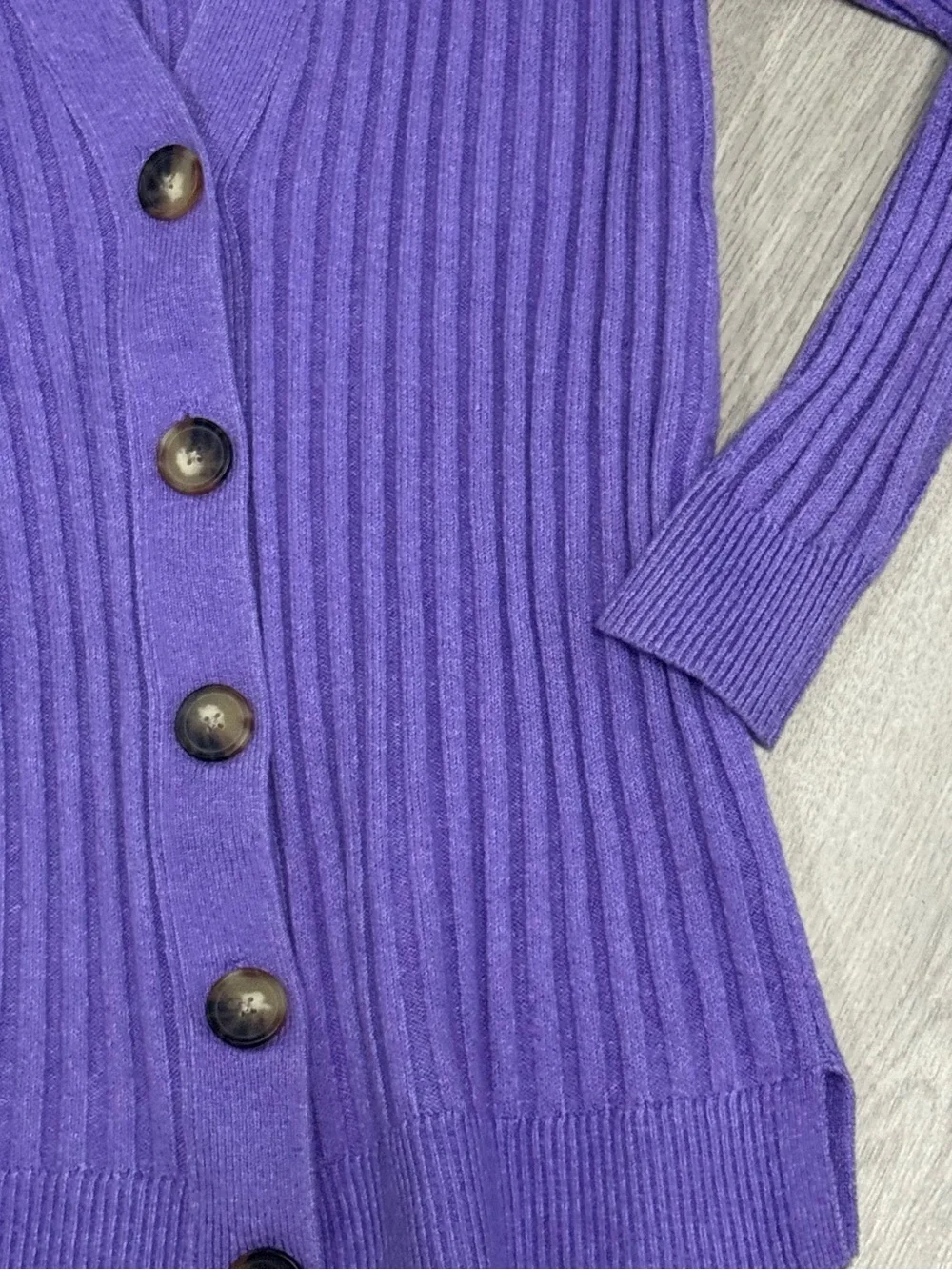 LOFT Violet Ribbed Button-Front Cardigan - Picture 5 of 10
